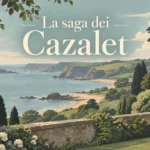 Paesaggio costiero inglese con villa e titolo La saga dei Cazalet